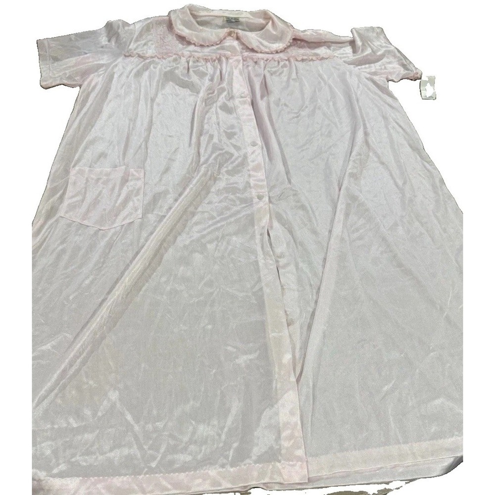Vintage NWT Nancy King Lingerie Pale Pink Nylon Button Front Nightgown Size 3X